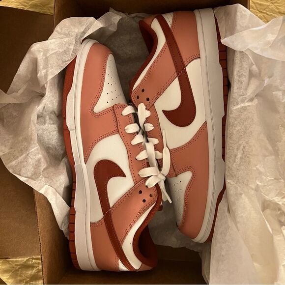 NIKE Dunk Low Panda Sneakers- White/Red Stardust/ Rugged Orange, Size W10.5/M9 - Picture 3 of 14